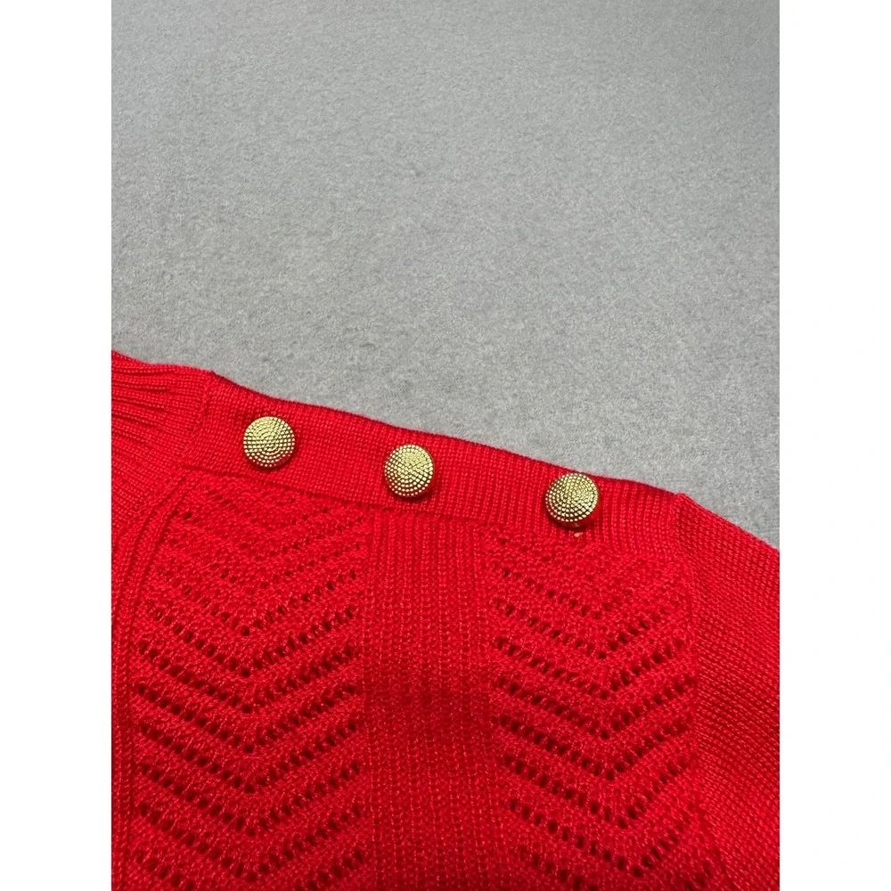 Love Scarlett‎ Vixen Red Mock Neck Sweater Gold Button Shoulder Chevron XL NEW